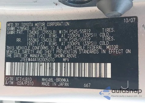 2008 Toyota Highlander Hybrid Limited from USA, damaged, VIN JTEEW44A182005010